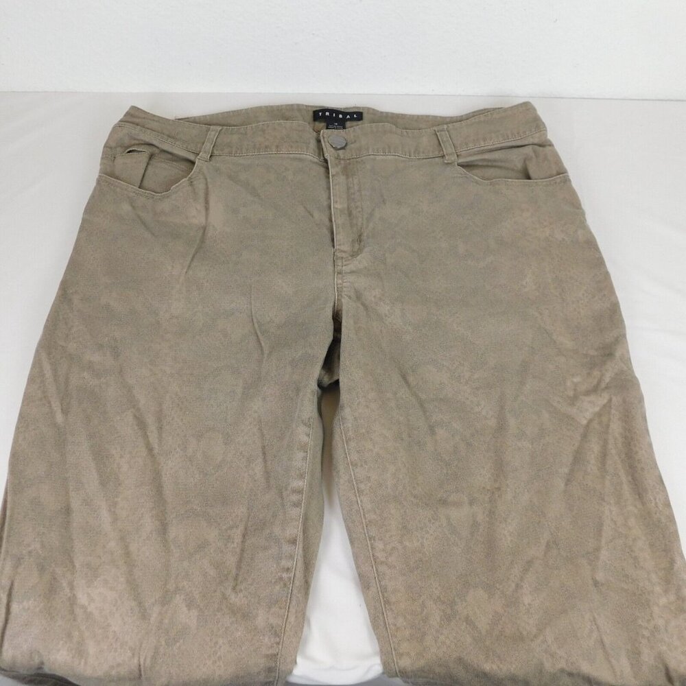 Tribal Brand Women Size 14 Pants Taupe Straight Cut Snake Skin Print Metallic - Picture 5 of 10